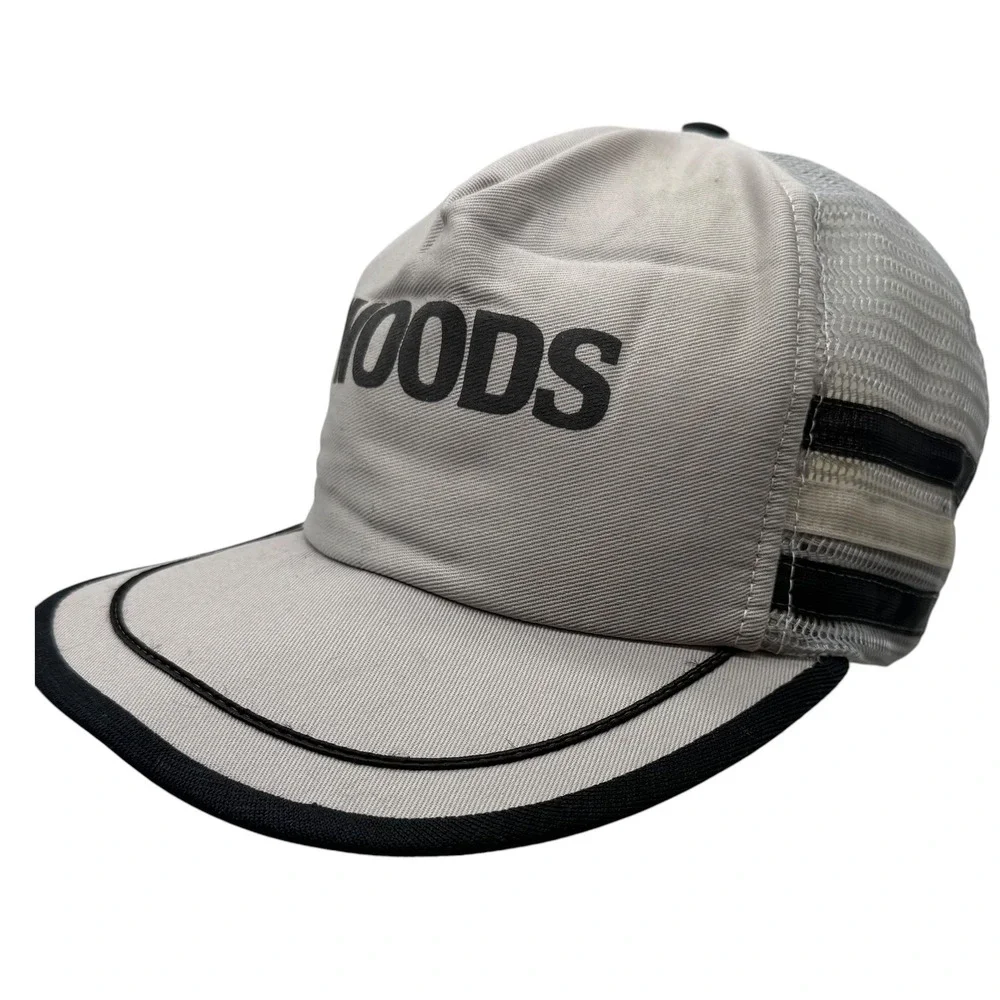 Woods‎ Vintage Trucker Hat Gray Black Mesh Snapback Striped Graphic Cap